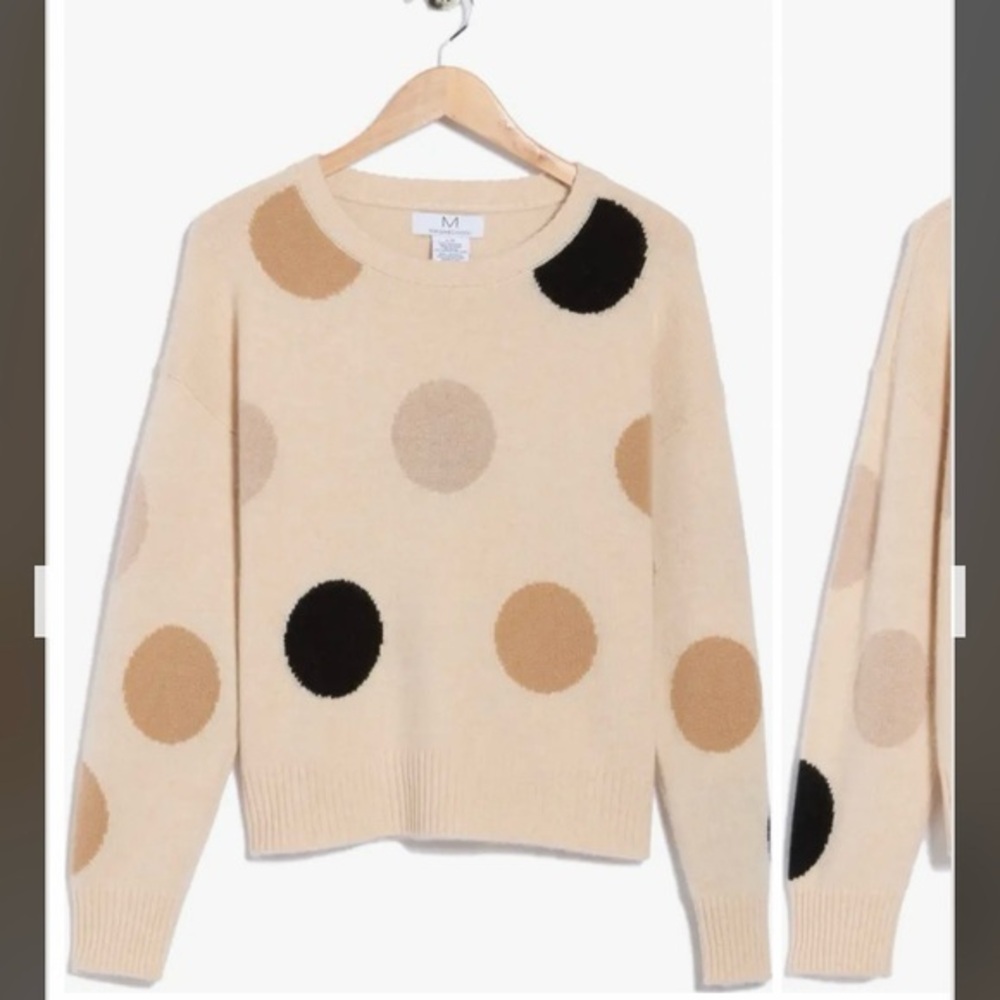 Magaschoni Polka Dot Cashmere Sweater in Creamy Heather Combo Size S - Picture 1 of 4